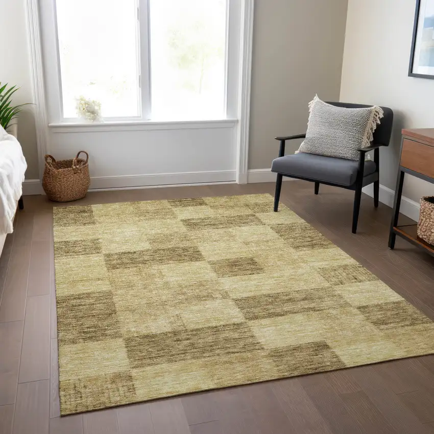 Gold And Brown Geometric Washable Indoor Outdoor Area Rug Photo 9