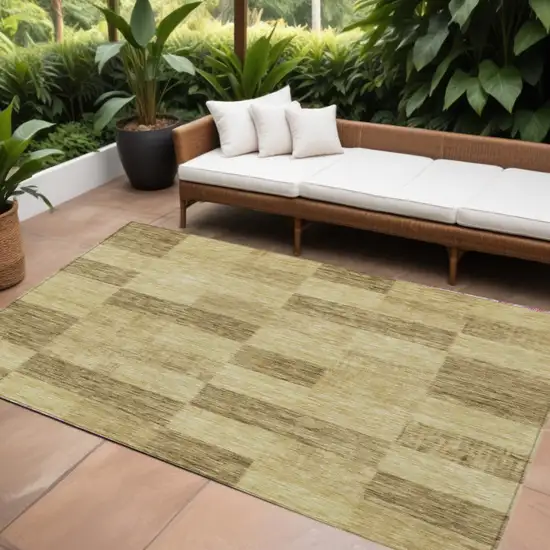 Gold And Brown Geometric Washable Indoor Outdoor Area Rug Photo 1