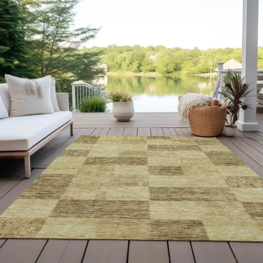 Gold And Brown Geometric Washable Indoor Outdoor Area Rug Photo 7