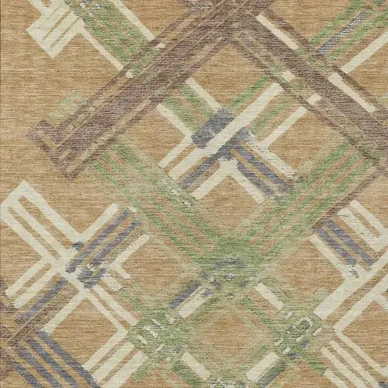 Gold And Brown Geometric Washable Indoor Outdoor Area Rug Photo 2