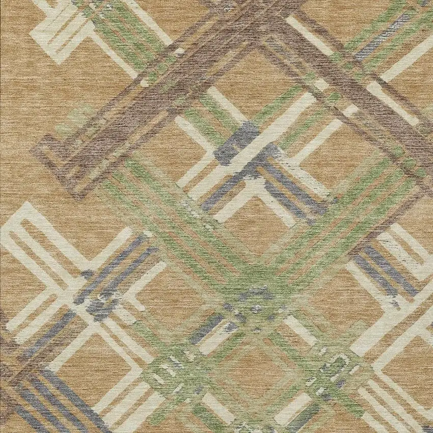 Gold And Brown Geometric Washable Indoor Outdoor Area Rug Photo 2