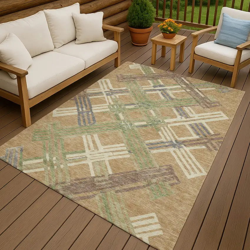 Gold And Brown Geometric Washable Indoor Outdoor Area Rug Photo 4