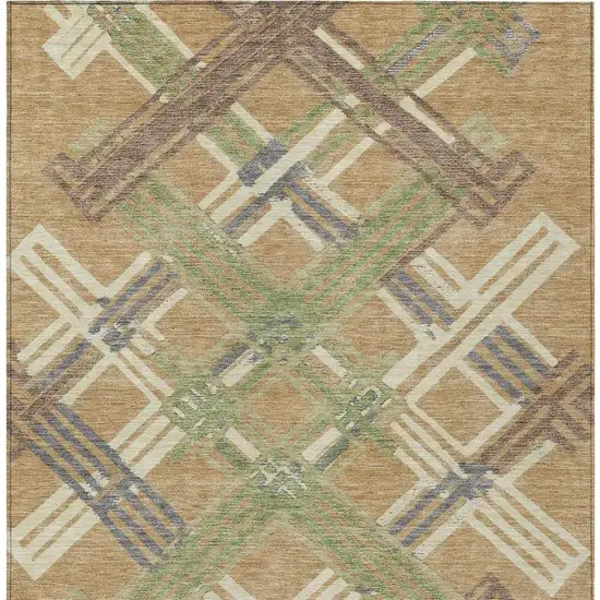 Gold And Brown Geometric Washable Indoor Outdoor Area Rug Photo 3