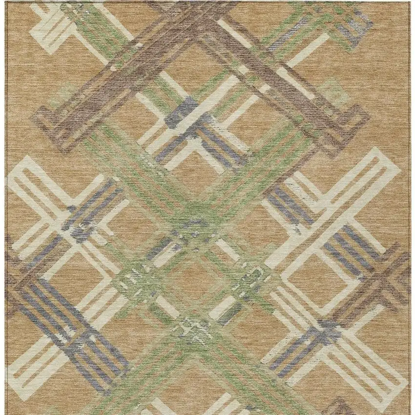 Gold And Brown Geometric Washable Indoor Outdoor Area Rug Photo 3