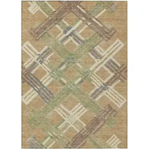 Photo of Gold And Brown Geometric Washable Indoor Outdoor Area Rug