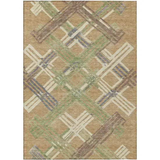 Gold And Brown Geometric Washable Indoor Outdoor Area Rug Photo 1