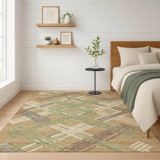 Gold And Brown Geometric Washable Indoor Outdoor Area Rug Photo 6