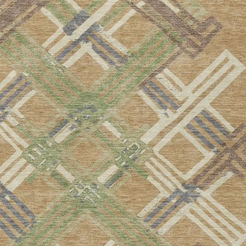 Gold And Brown Geometric Washable Indoor Outdoor Area Rug Photo 2