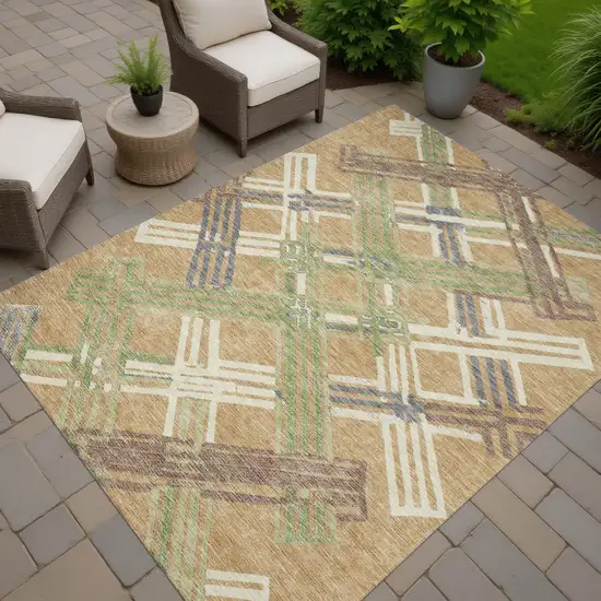 Gold And Brown Geometric Washable Indoor Outdoor Area Rug Photo 7