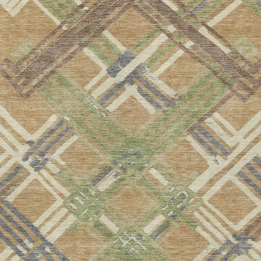 Gold And Brown Geometric Washable Indoor Outdoor Area Rug Photo 2