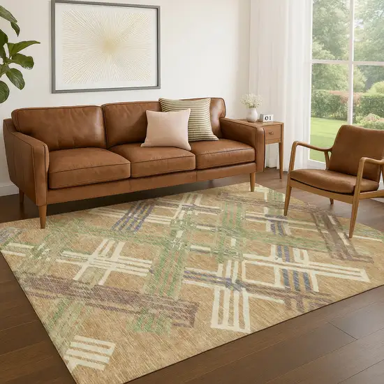 Gold And Brown Geometric Washable Indoor Outdoor Area Rug Photo 5