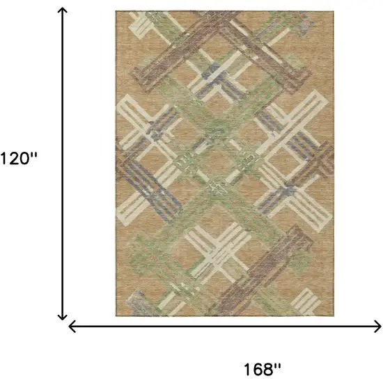 Gold And Brown Geometric Washable Indoor Outdoor Area Rug Photo 6
