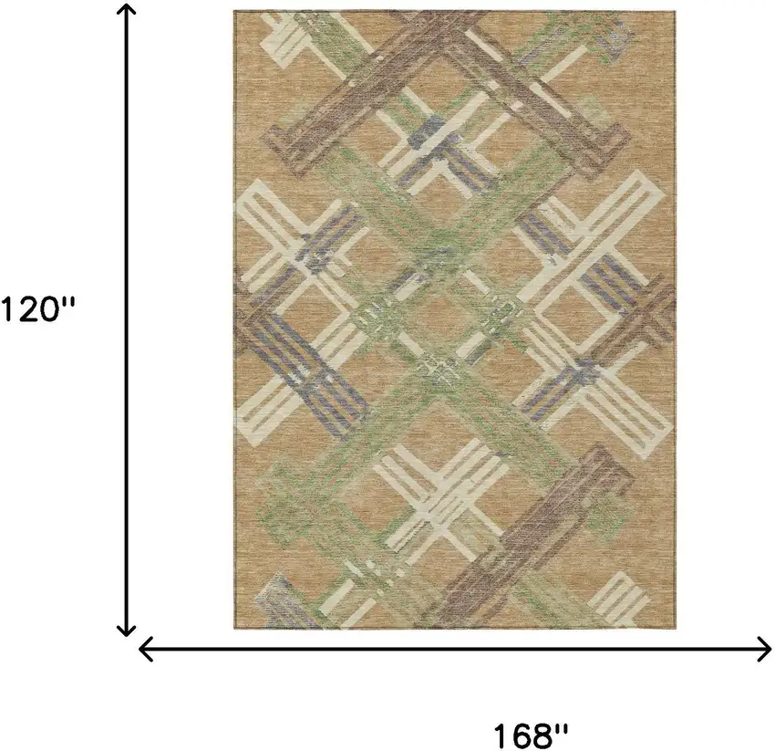 Gold And Brown Geometric Washable Indoor Outdoor Area Rug Photo 6