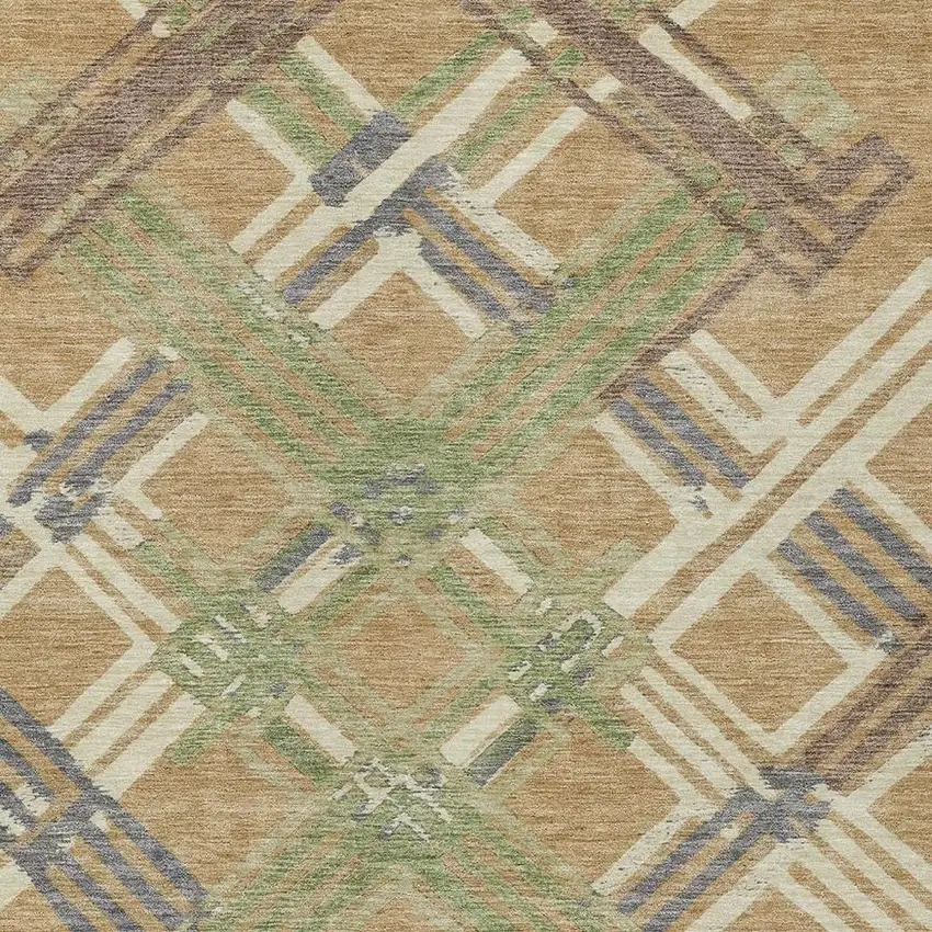 Gold And Brown Geometric Washable Indoor Outdoor Area Rug Photo 2