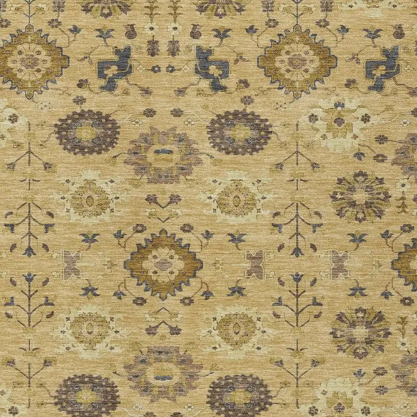 Gold And Brown Geometric Washable Indoor Outdoor Area Rug Photo 2