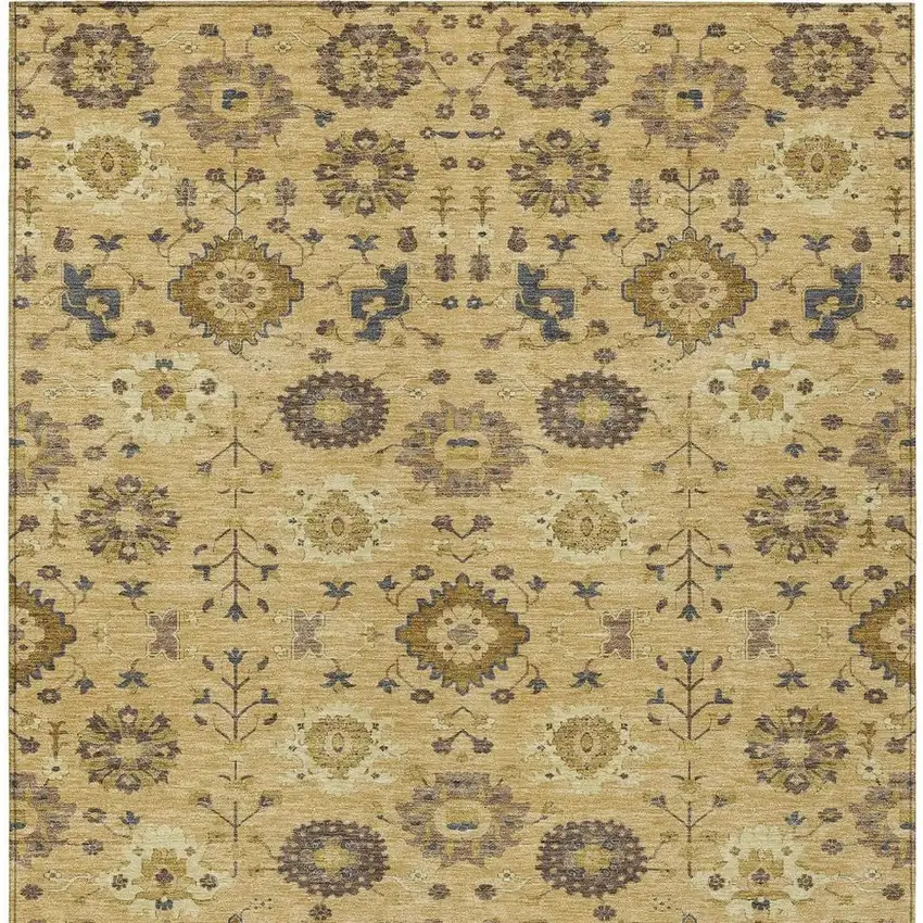 Gold And Brown Geometric Washable Indoor Outdoor Area Rug Photo 3