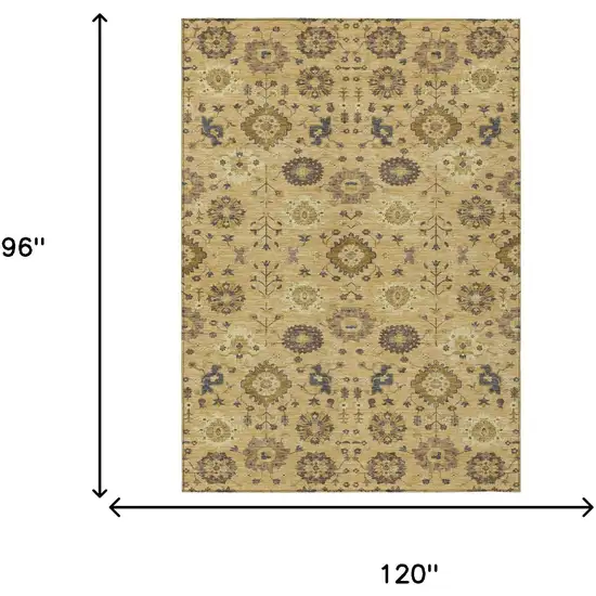 Gold And Brown Geometric Washable Indoor Outdoor Area Rug Photo 6