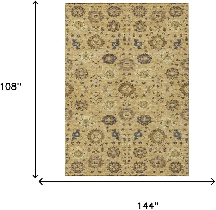 Gold And Brown Geometric Washable Indoor Outdoor Area Rug Photo 6