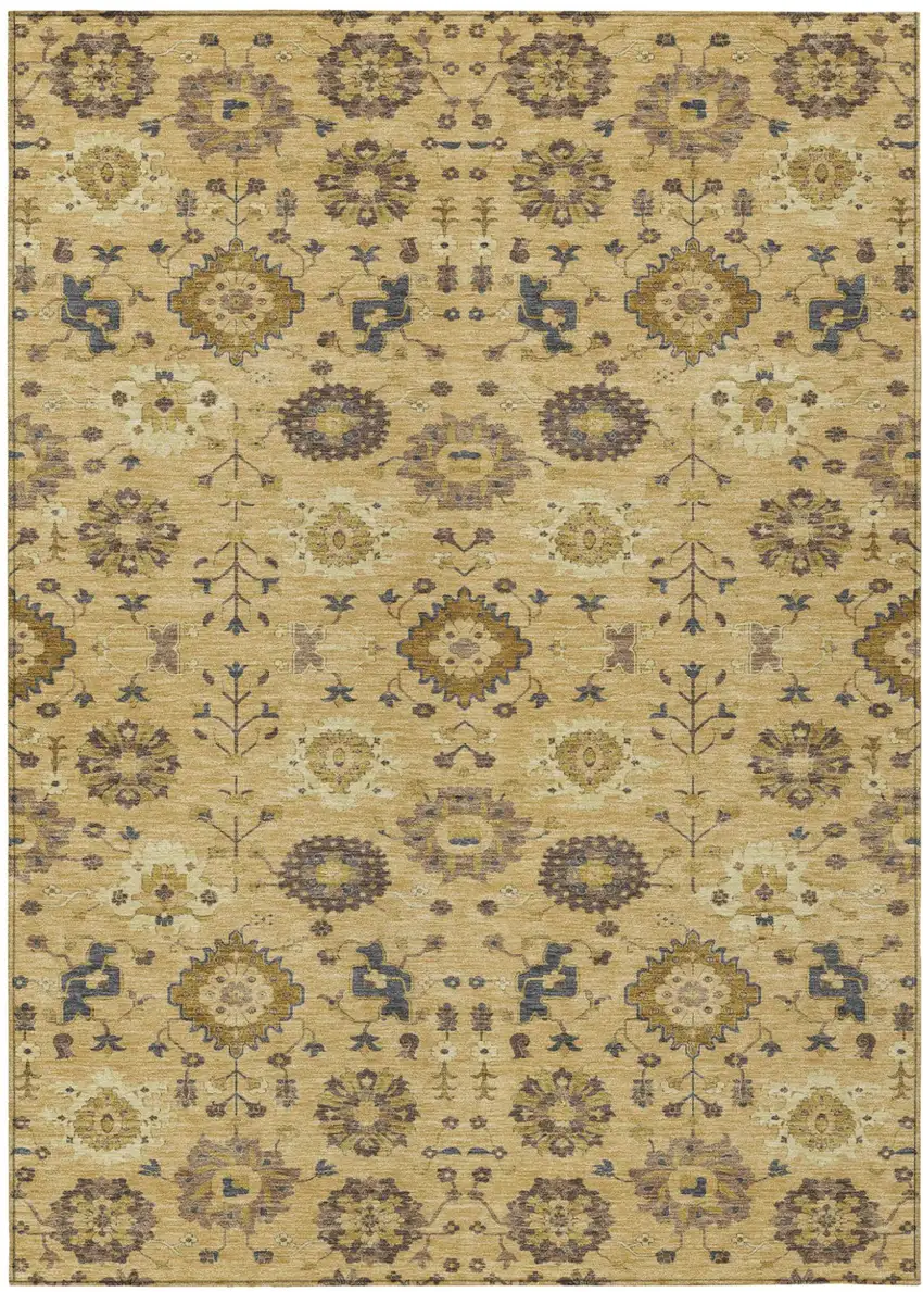 Gold And Brown Geometric Washable Indoor Outdoor Area Rug Photo 1