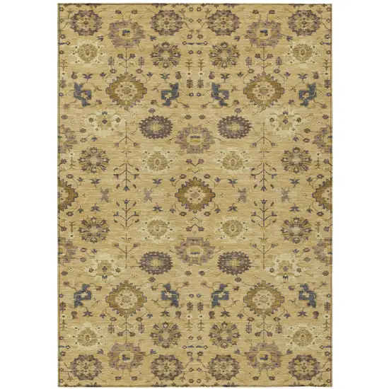 Gold And Brown Geometric Washable Indoor Outdoor Area Rug Photo 1