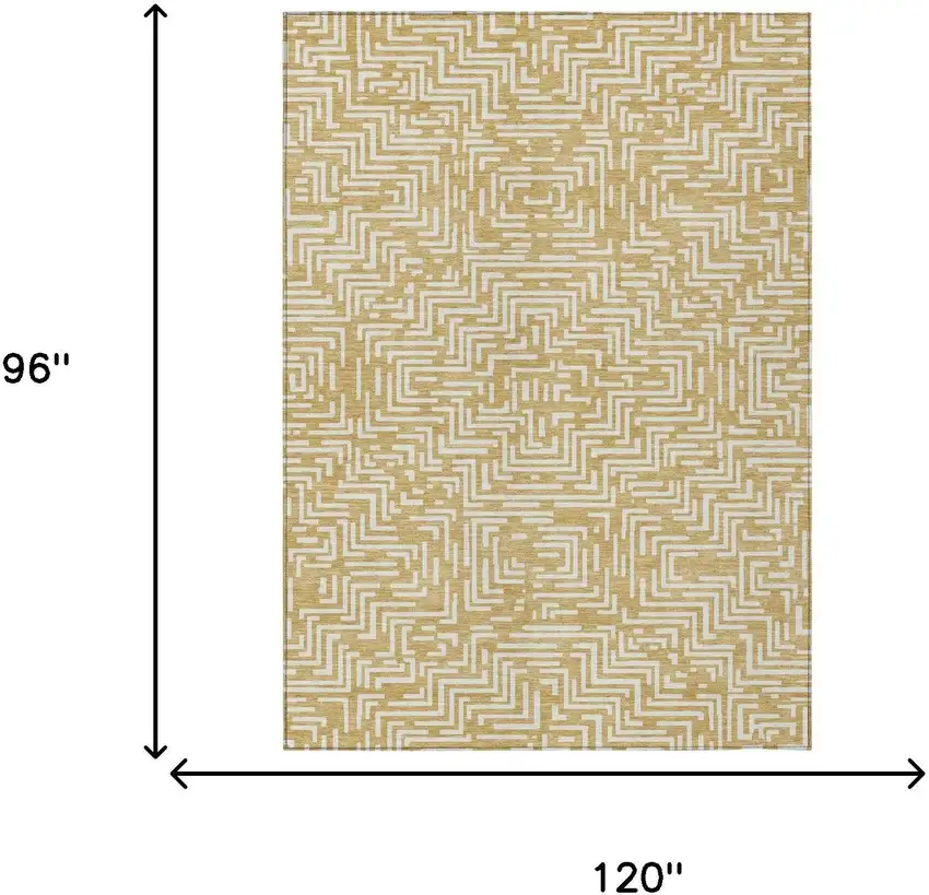 Gold And Brown Geometric Washable Indoor Outdoor Area Rug Photo 9