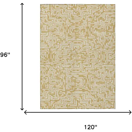 Gold And Brown Geometric Washable Indoor Outdoor Area Rug Photo 9