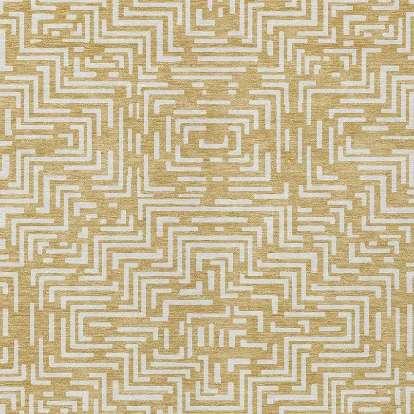 Gold And Brown Geometric Washable Indoor Outdoor Area Rug Photo 5