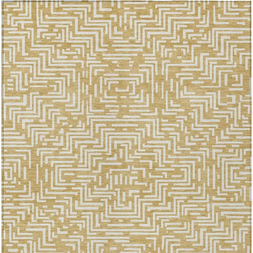 Gold And Brown Geometric Washable Indoor Outdoor Area Rug Photo 4