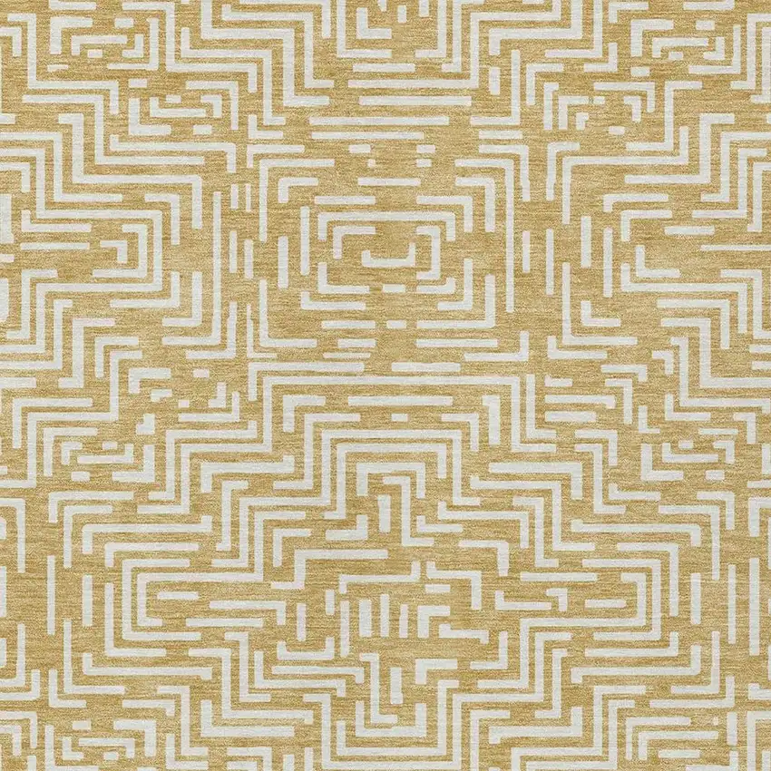Gold And Brown Geometric Washable Indoor Outdoor Area Rug Photo 3