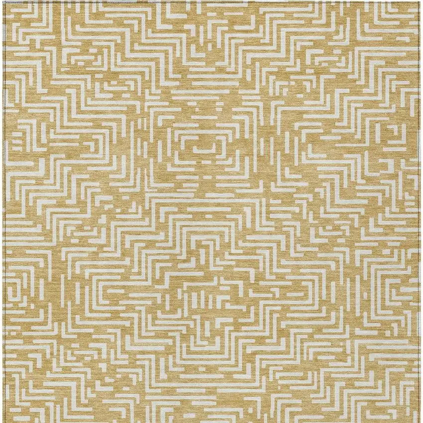 Gold And Brown Geometric Washable Indoor Outdoor Area Rug Photo 6