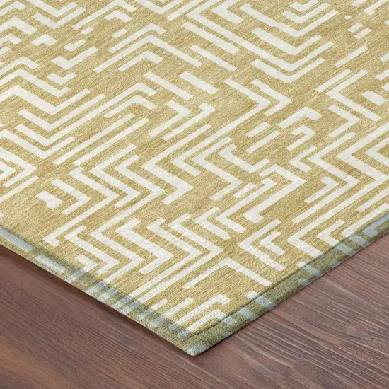 Gold And Brown Geometric Washable Indoor Outdoor Area Rug Photo 7