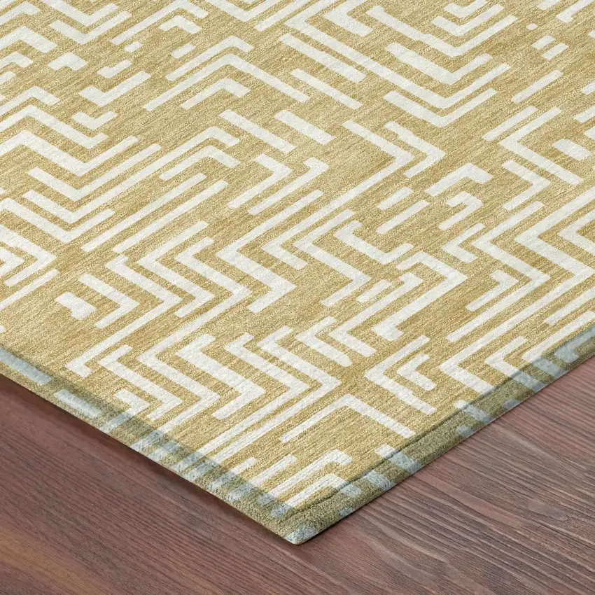 Gold And Brown Geometric Washable Indoor Outdoor Area Rug Photo 7