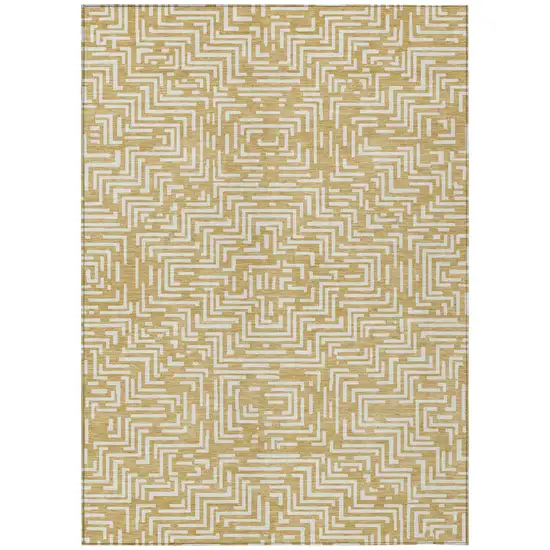 Gold And Brown Geometric Washable Indoor Outdoor Area Rug Photo 2