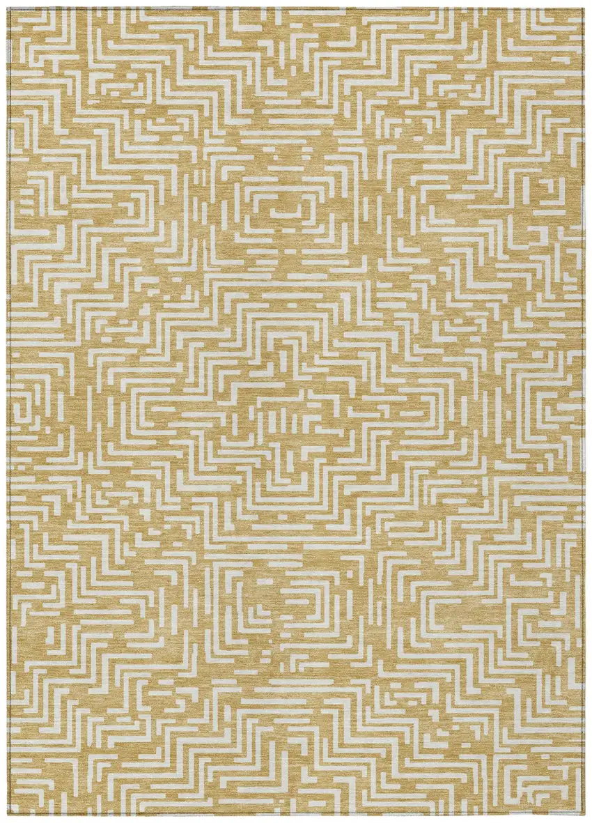 Gold And Brown Geometric Washable Indoor Outdoor Area Rug Photo 2