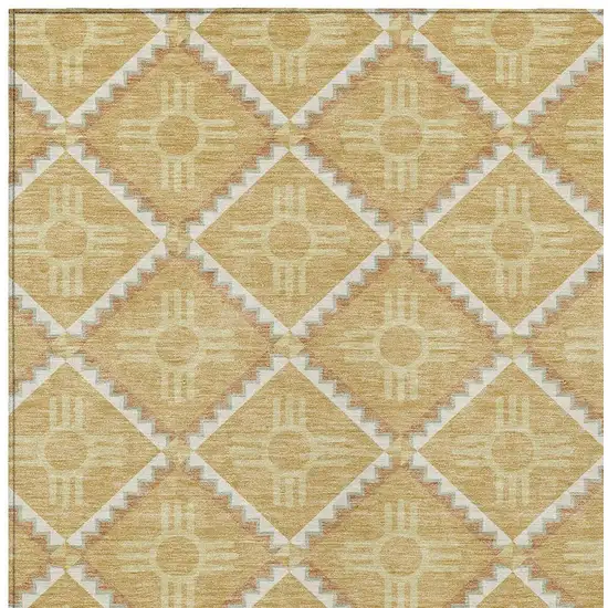 Gold And Brown Geometric Washable Indoor Outdoor Area Rug Photo 3