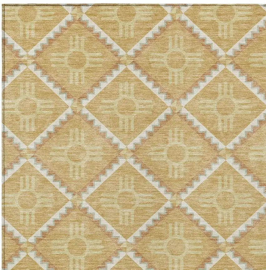 Gold And Brown Geometric Washable Indoor Outdoor Area Rug Photo 3