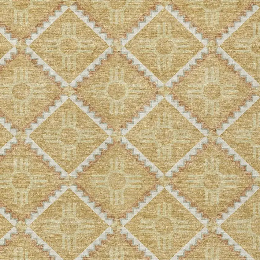 Gold And Brown Geometric Washable Indoor Outdoor Area Rug Photo 5