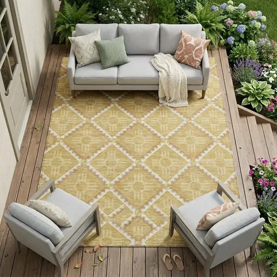 Gold And Brown Geometric Washable Indoor Outdoor Area Rug Photo 1