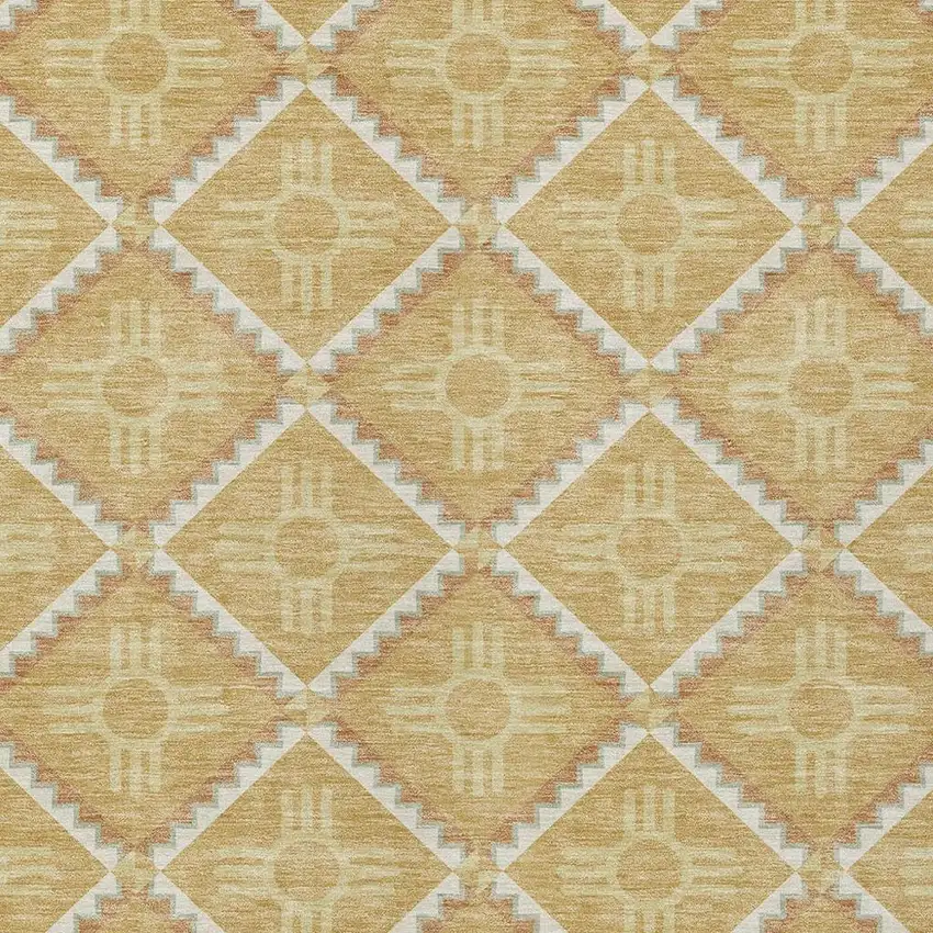 Gold And Brown Geometric Washable Indoor Outdoor Area Rug Photo 3