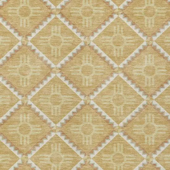 Gold And Brown Geometric Washable Indoor Outdoor Area Rug Photo 3