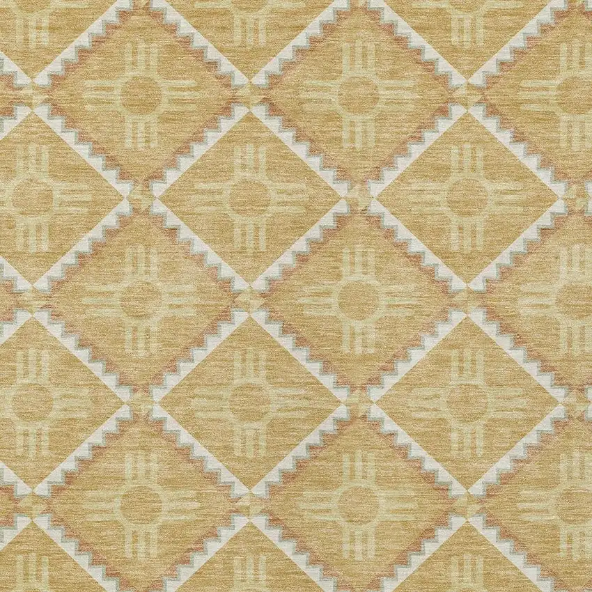 Gold And Brown Geometric Washable Indoor Outdoor Area Rug Photo 5