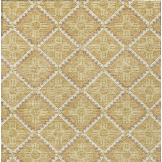 Gold And Brown Geometric Washable Indoor Outdoor Area Rug Photo 6