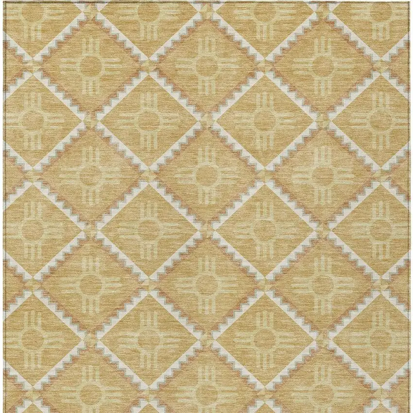 Gold And Brown Geometric Washable Indoor Outdoor Area Rug Photo 6