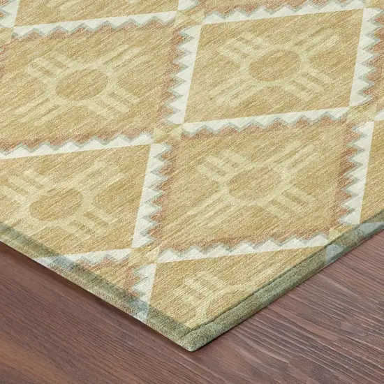 Gold And Brown Geometric Washable Indoor Outdoor Area Rug Photo 7