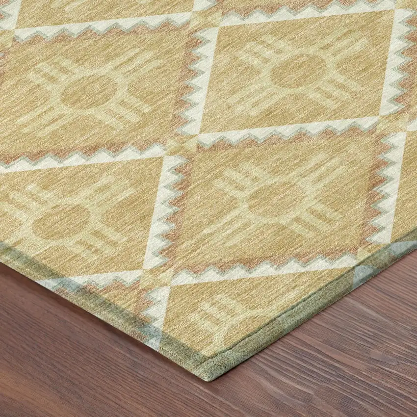 Gold And Brown Geometric Washable Indoor Outdoor Area Rug Photo 7