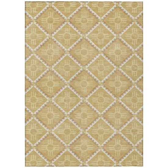 Gold And Brown Geometric Washable Indoor Outdoor Area Rug Photo 2