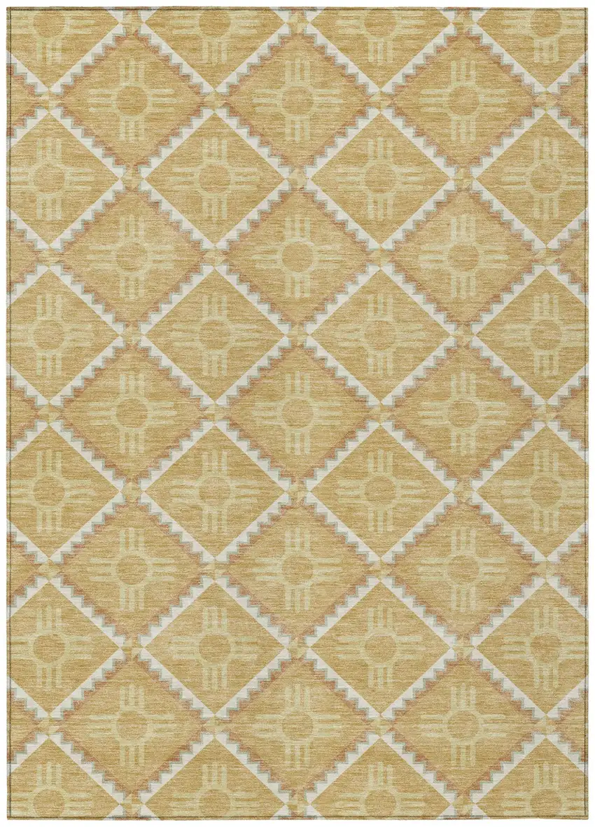 Gold And Brown Geometric Washable Indoor Outdoor Area Rug Photo 2