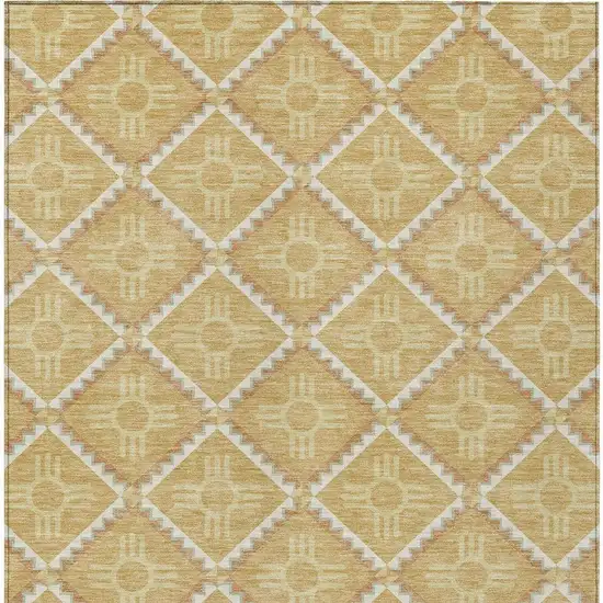 Gold And Brown Geometric Washable Indoor Outdoor Area Rug Photo 3
