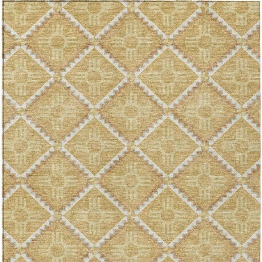 Gold And Brown Geometric Washable Indoor Outdoor Area Rug Photo 3