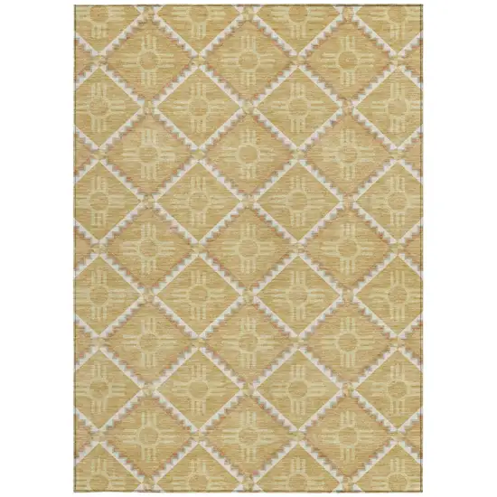 Gold And Brown Geometric Washable Indoor Outdoor Area Rug Photo 4